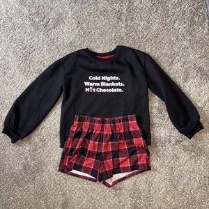 Girls' 2pc Graphic Sweatshirt & Shorts Pajama Set art class™ Black Medium
